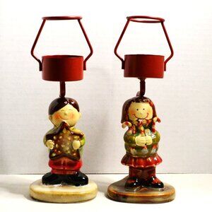 Yankee Candle Boy Girl Tealight Holders Candy Cane Cookie Room Accent Decor